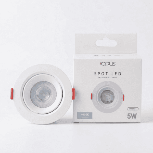 Spot LED ECO Embutir Redondo Recuado Direcionável 5W 4000K 350lm Bivolt Branco - Opus