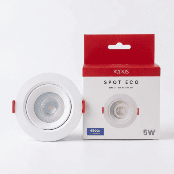 Spot LED ECO Embutir Redondo Recuado Direcionável 5W 6500K 420lm Bivolt Branco - Opus