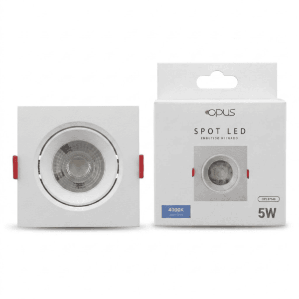 Spot LED ECO Embutir Quadrado Recuado Direcionável 5W 4000K 350lm Bivolt Branco - Opus