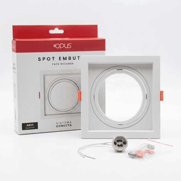 Spot de Embutir Quadrado Face Recuada Direcionável AR111 GU10 Branco - Opus