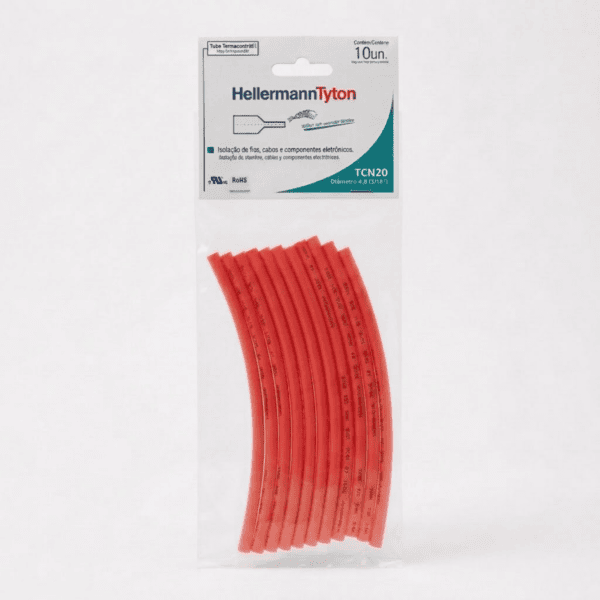 Tubo Termocontrátil 3/16" TCN20 Vermelho 10 unidades – Hellermann