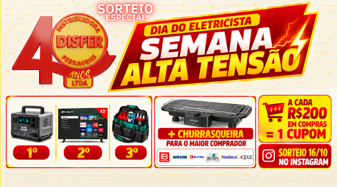 Banner sorteio eletricista mobile materiais elétricos e iluminação