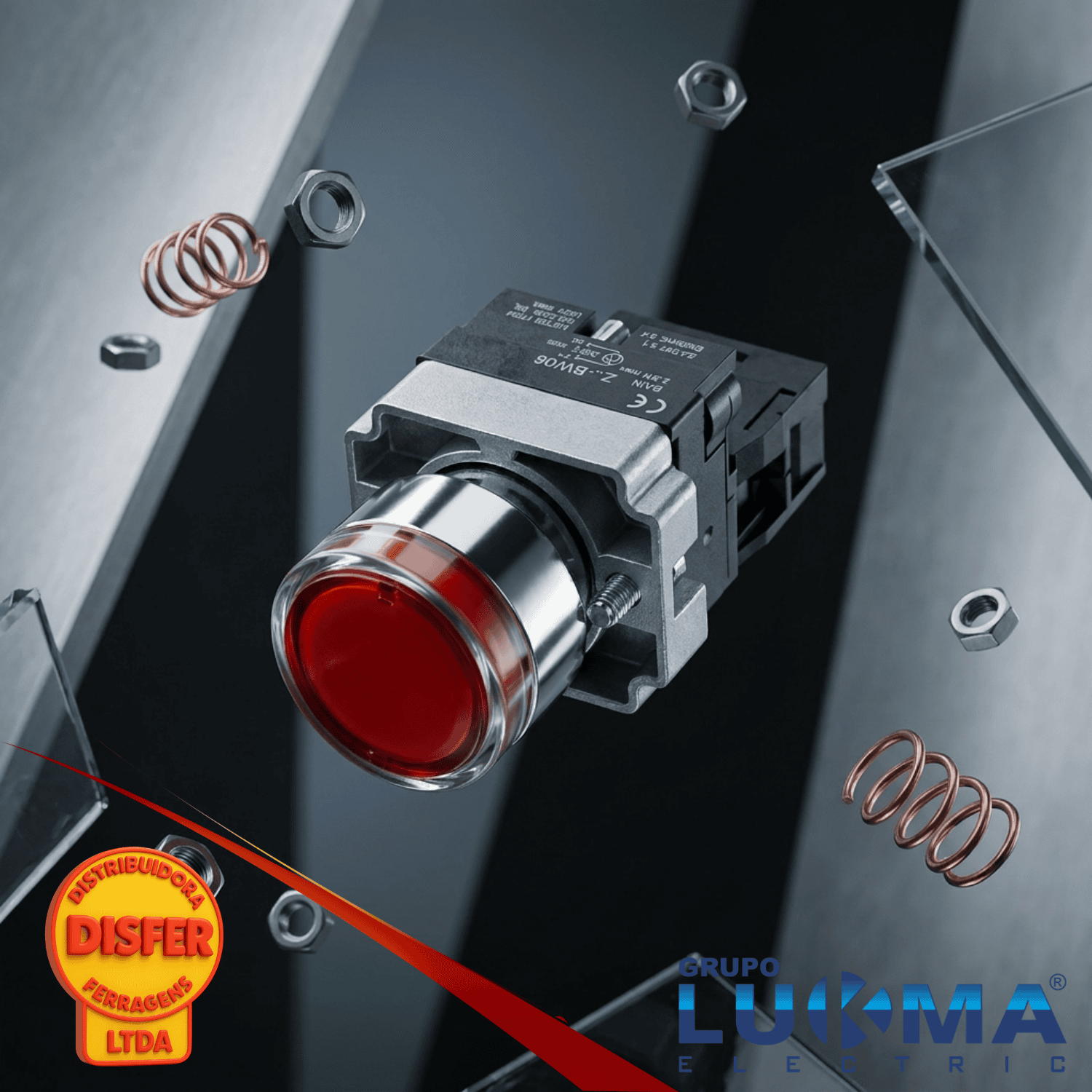 Botao Pulsante Luminoso Vermelho LK2-BW 3462 1NF Lukma