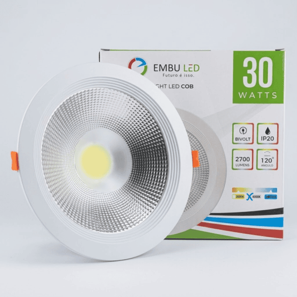 Luminária Downlight LED COB de Embutir 30W 2700lm 4000K Bivolt - Embuled