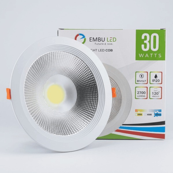 Luminária Downlight LED COB de Embutir 30W 2700lm 6500K Bivolt - Embuled