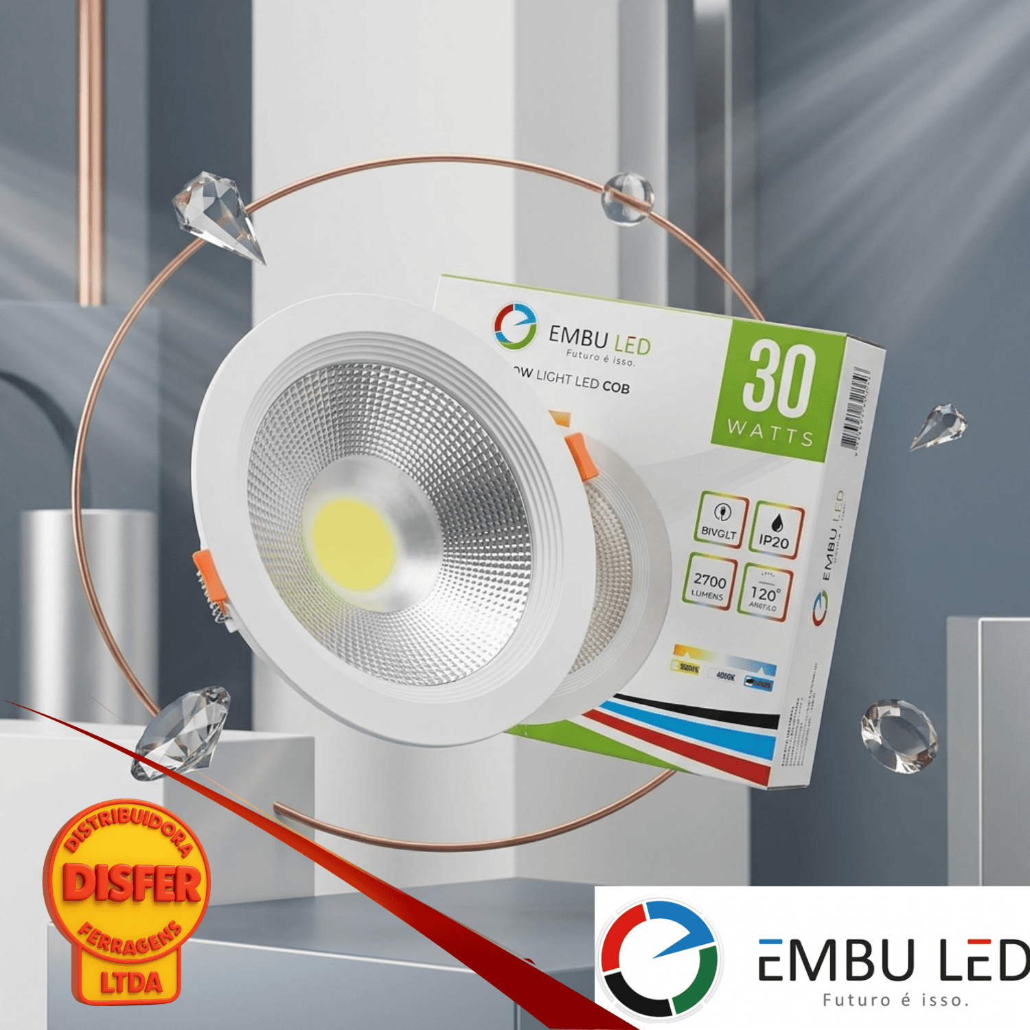 Luminária de embutir Downlight LED COB 30W embuled