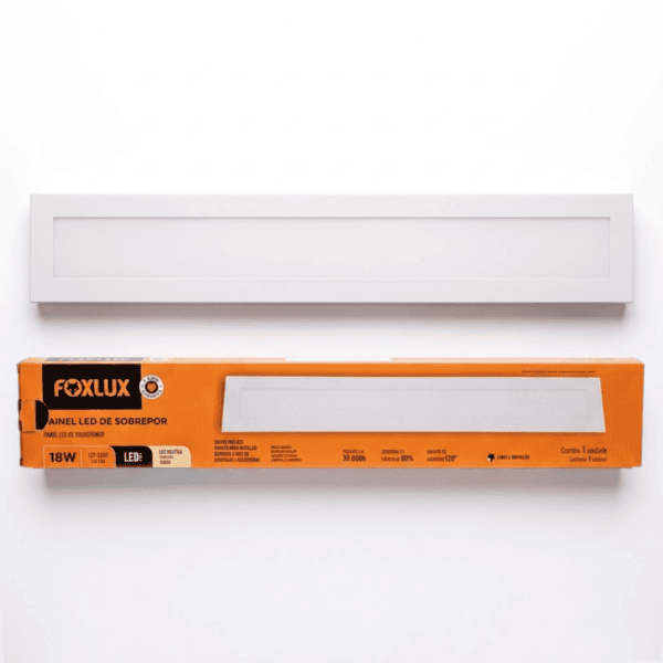 Painel LED Sobrepor 18W 4000K 1260lm Bivolt Retangular 60x10cm - Foxlux