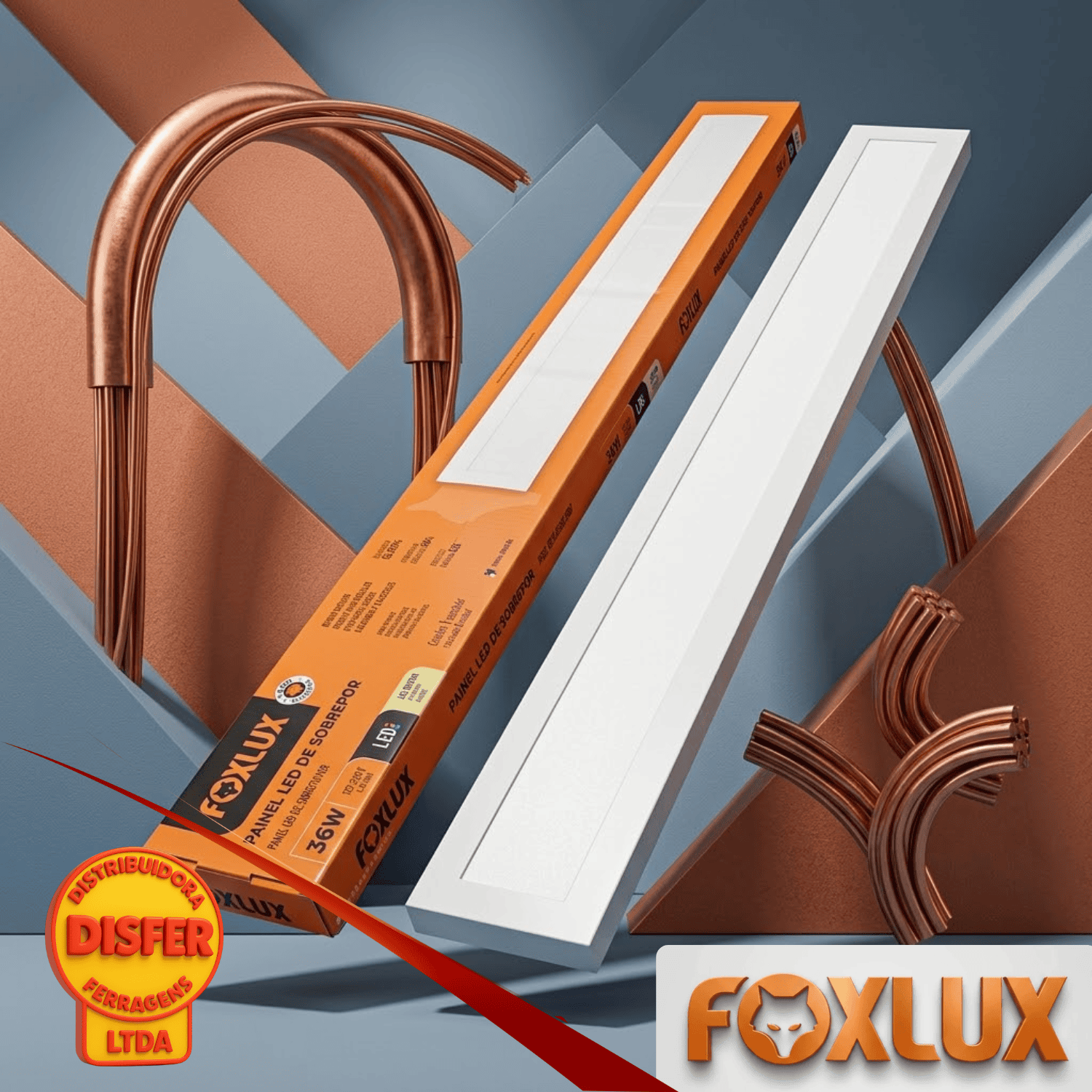 Painel LED Sobrepor 36W Retangurar 4000k foxlux--