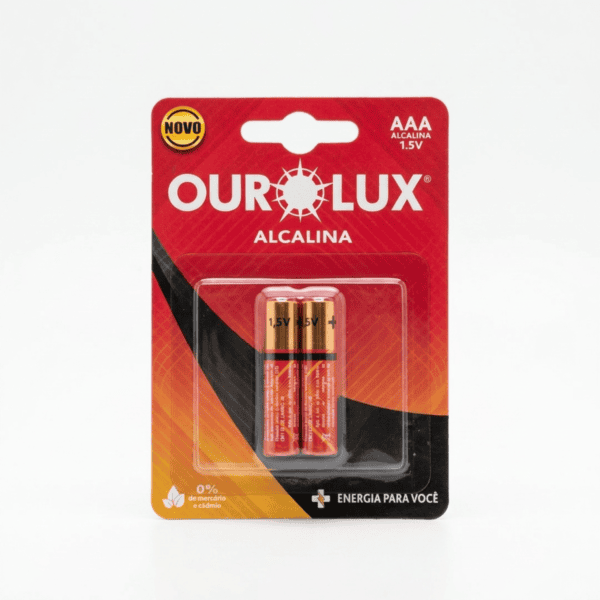 Pilha Alcalina AAA 1,5V – Cartela com 2 Unidades – Ourolux