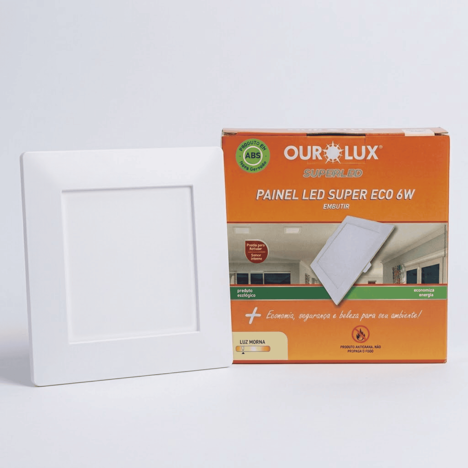 painel embutir quadrado 6W 2700k ourolux