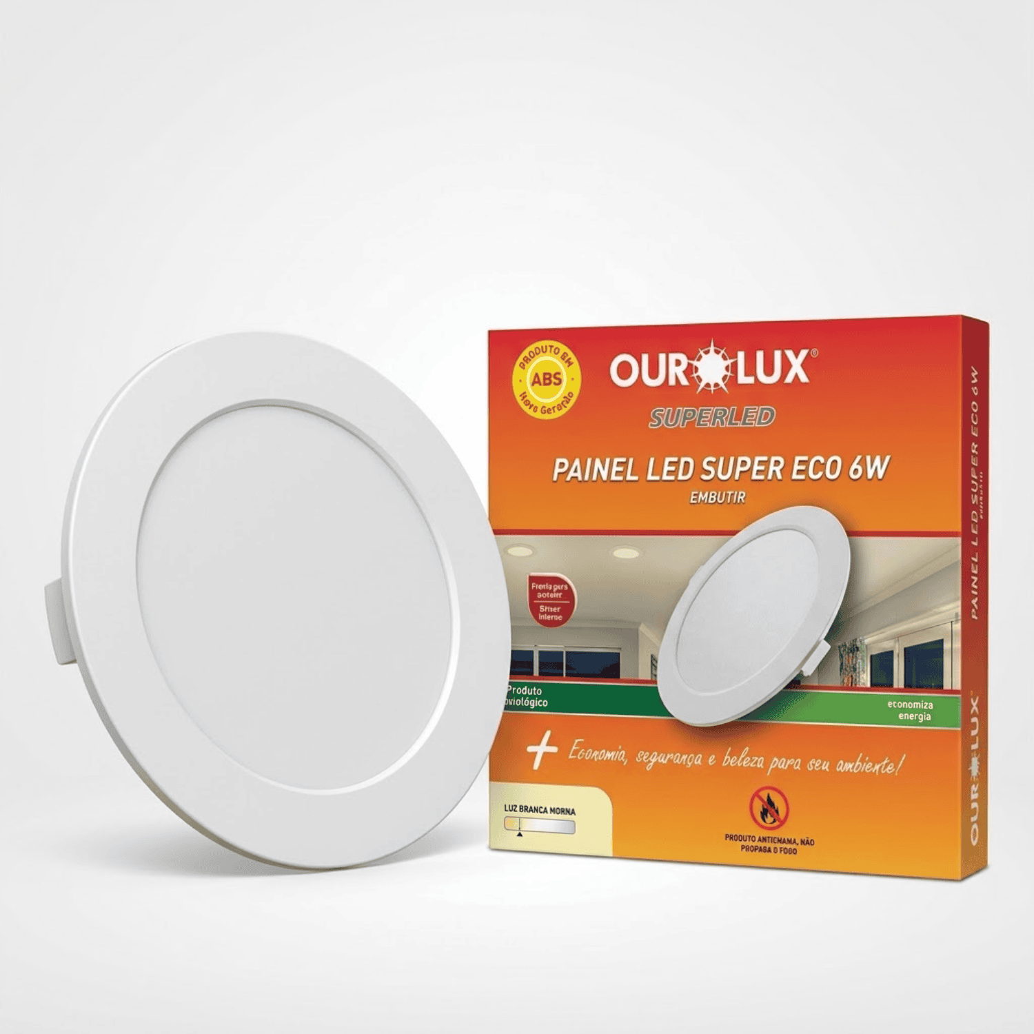 painel embutir redondo 6W 2700k ourolux