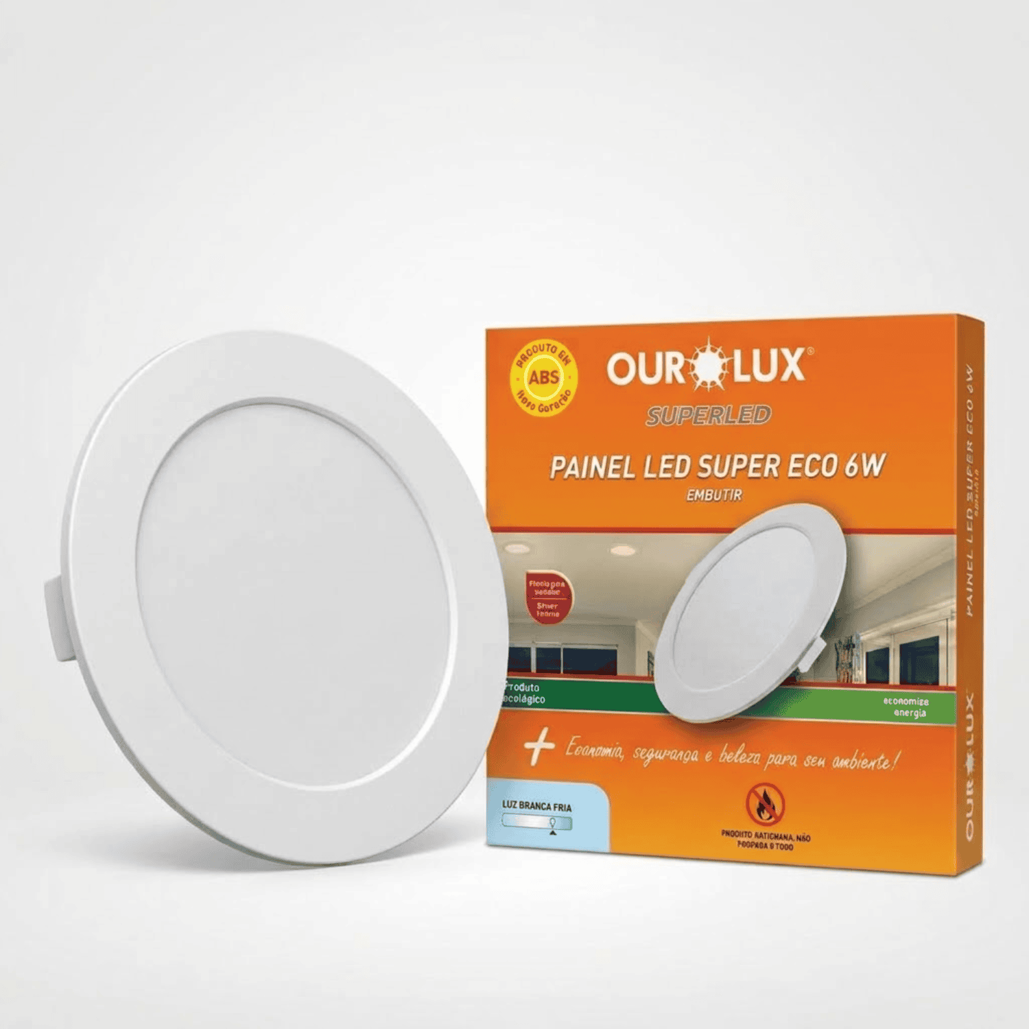 painel embutir redondo 6W 6500k ourolux
