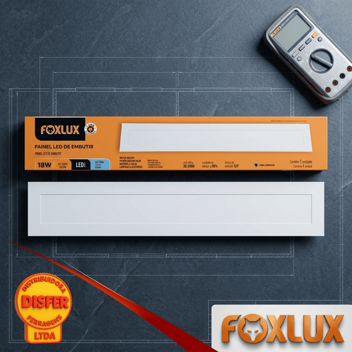 painel embutir retangular 18w 6500k foxlux-