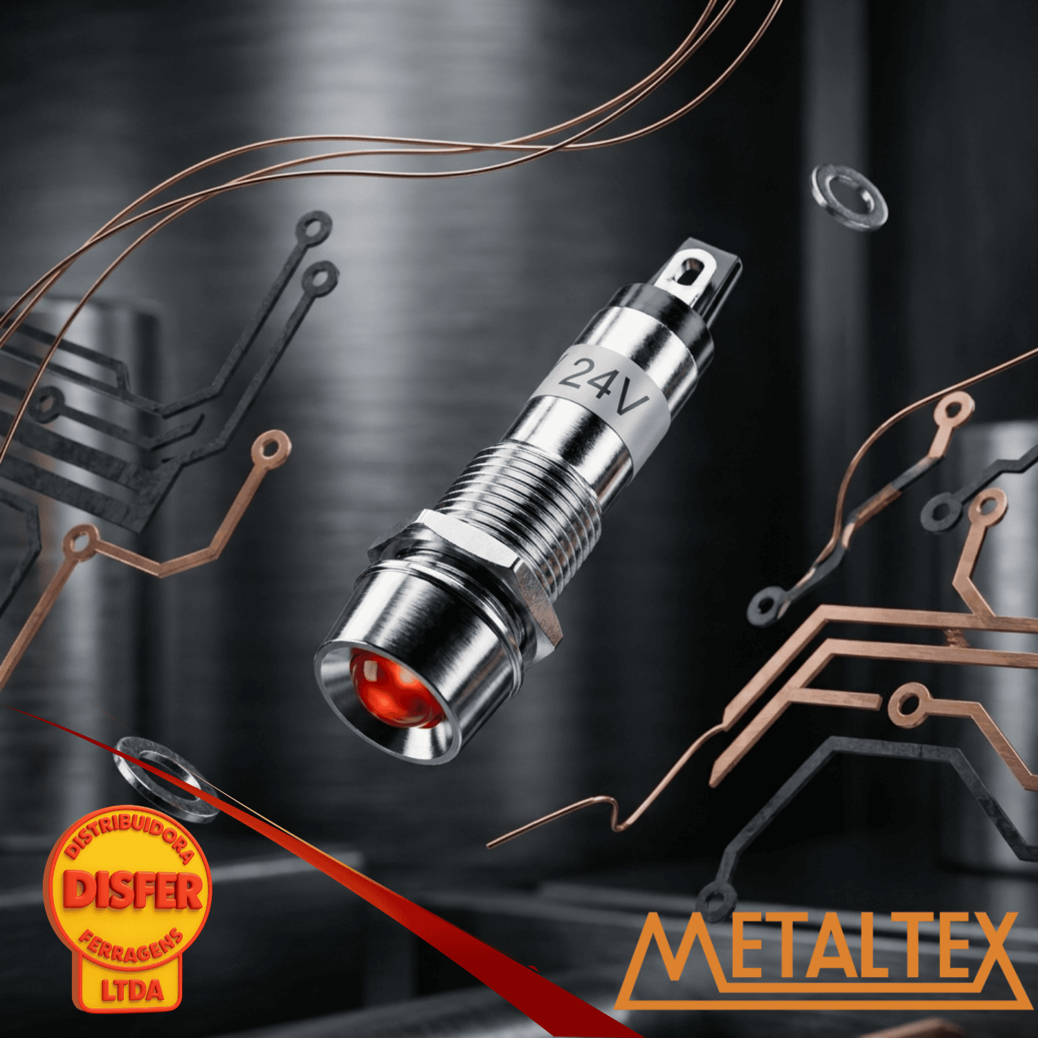 Sinaleiro Metalico 8mm 24V vermelho-